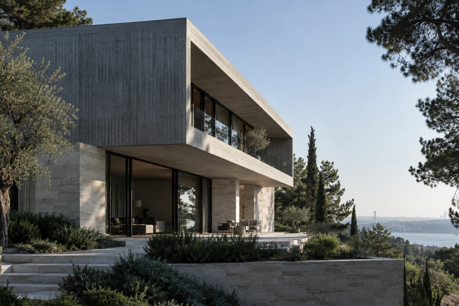 İstanbul'da çağdaş beton ve doğal taş villa